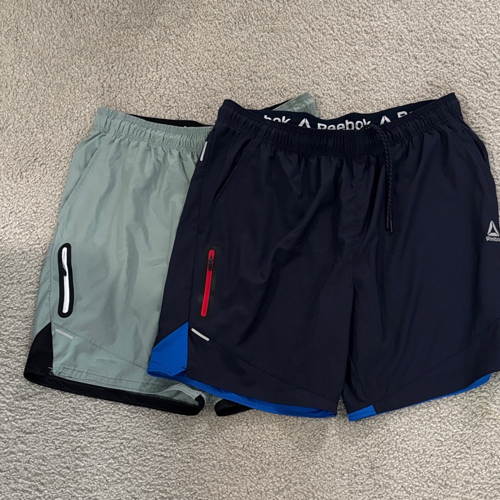 Reebok Men's Athletic Shorts - Black, Gray, and Blue